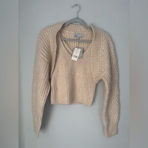 dh NEW YORK Cropped V-Neck Knit Sweater | NWT | $250 Retail | Cream | Size S